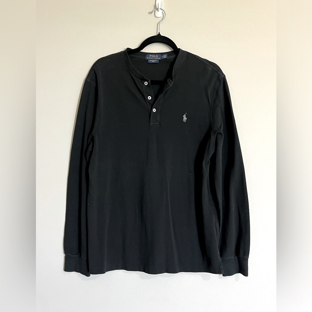 Polo Ralph Lauren Men’s Featherweight Mesh Henley shirt, Medium, Black